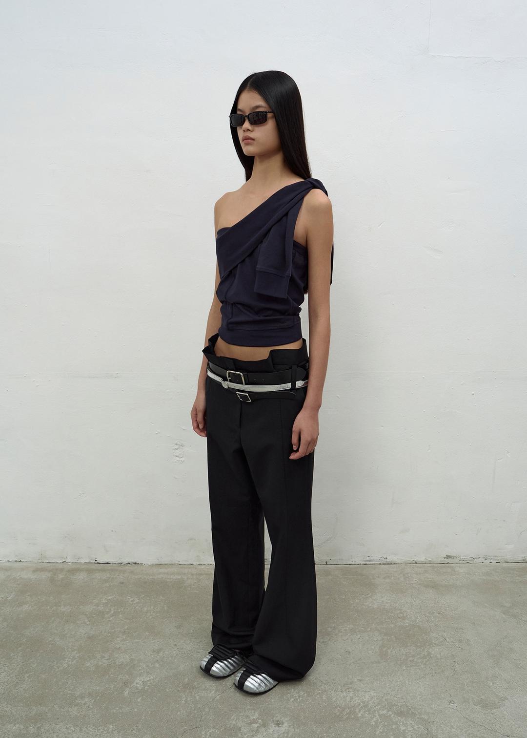 BUSTIER DETAIL JERSEY TOP (NAVY)