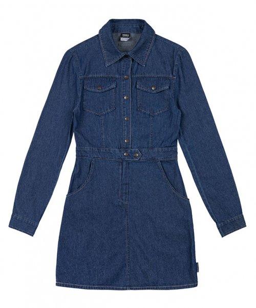 스티치 포인트 코튼 원피스 [블루]