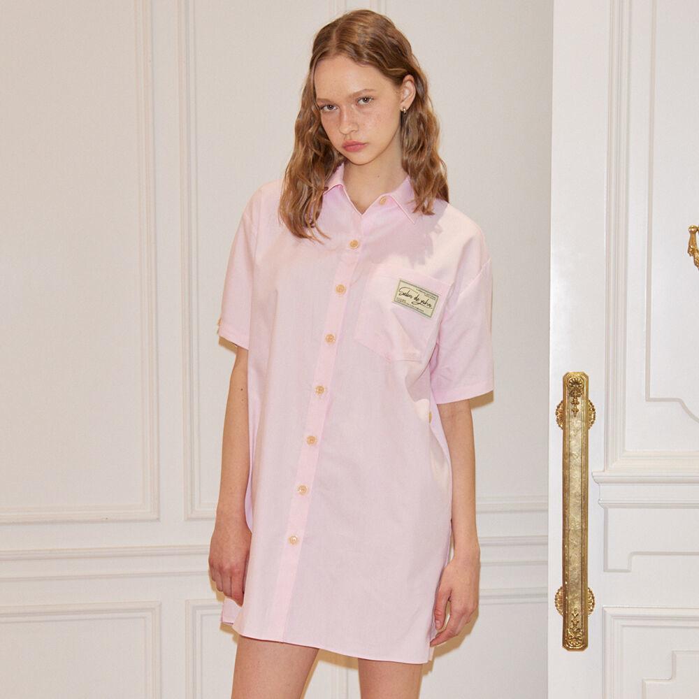 Solid Wrap Shirt Dress_ Pink