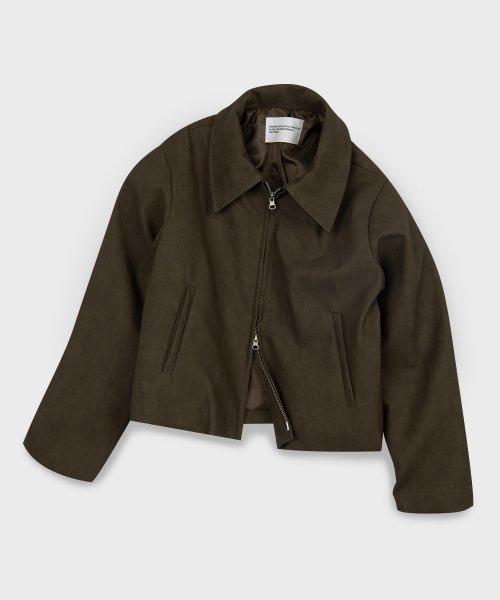 비건 미니멀 집업 싱글 레더 자켓 점퍼 [브라운]