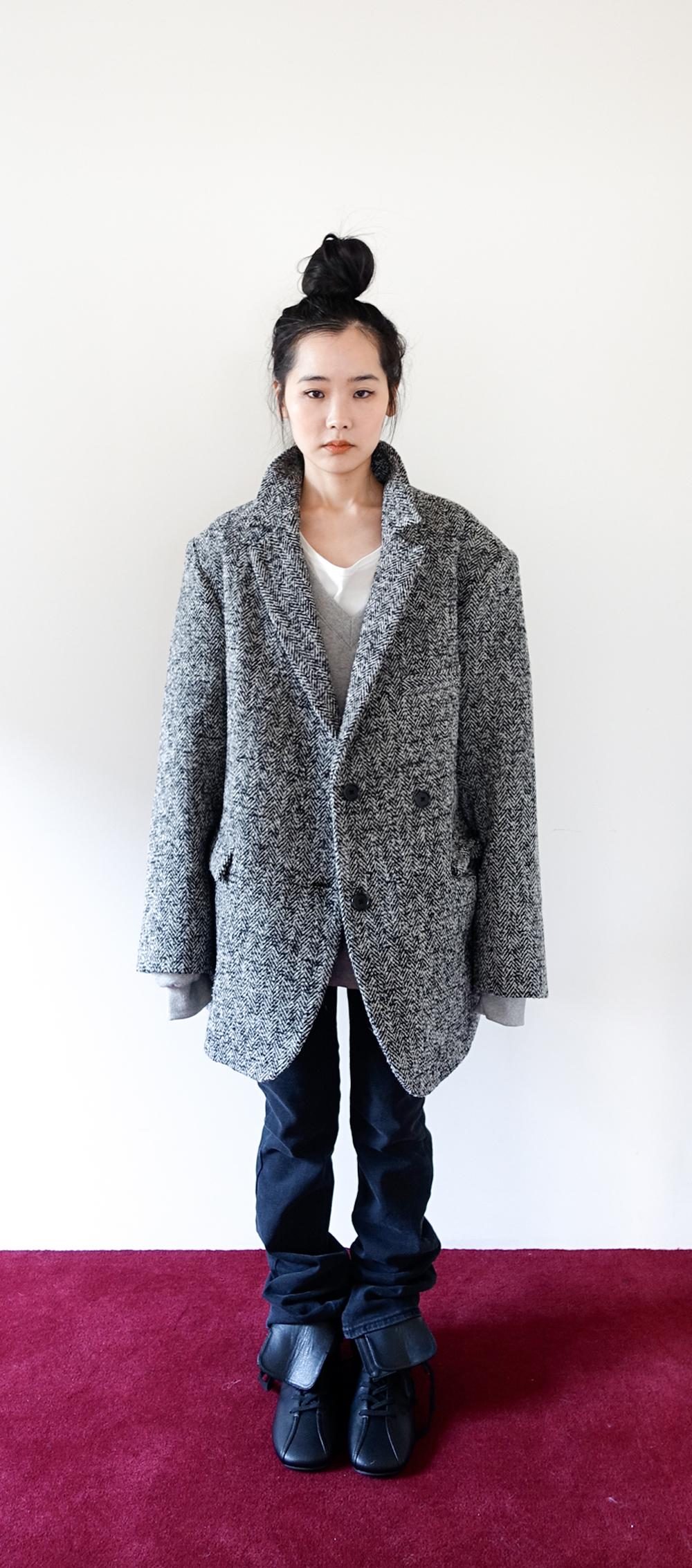 herringbone maxi wool jacket