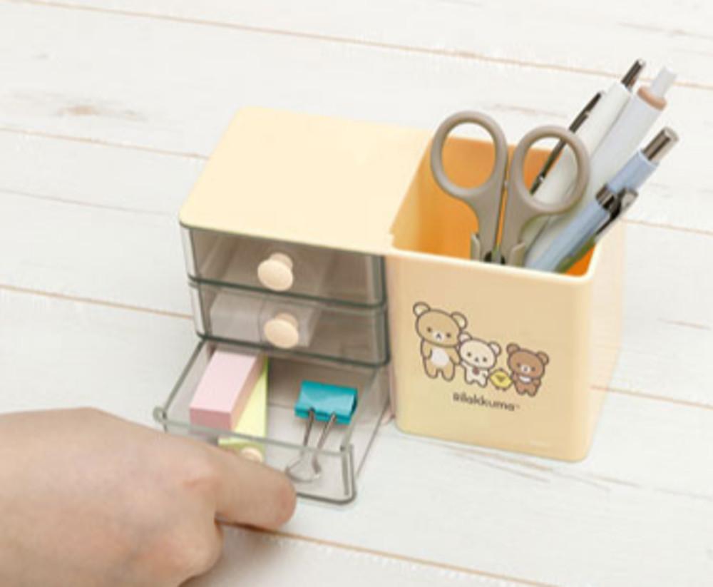 리락쿠마 미니 서랍 연필꽂이 소품 보관함 멀티 펜스탠드