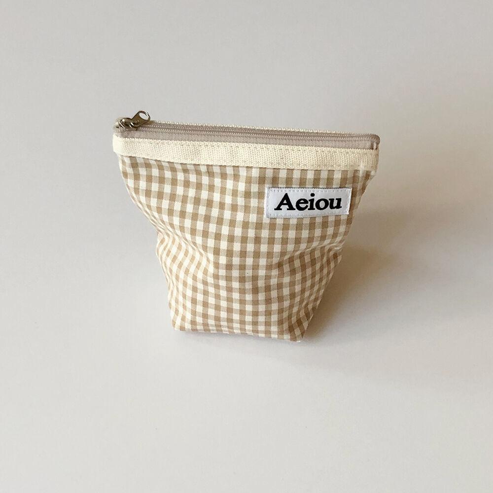Aeiou Basic Pouch (M size) Beige Ginghamcheck