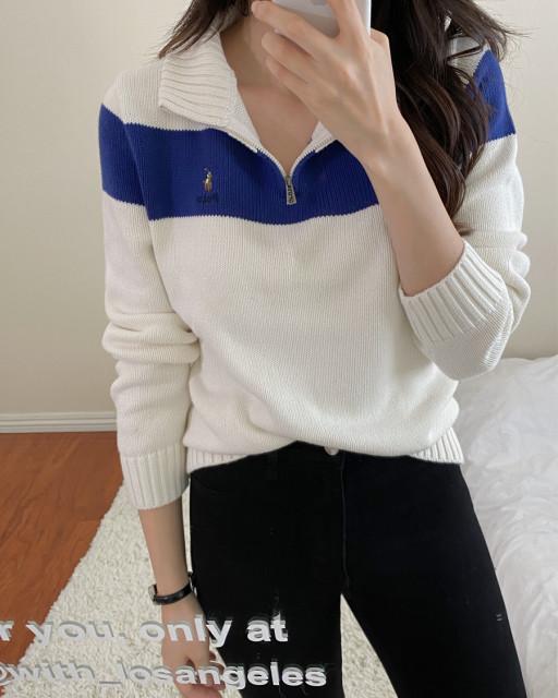폴로랄프로렌 보이즈 배색 코튼 반집업 니트