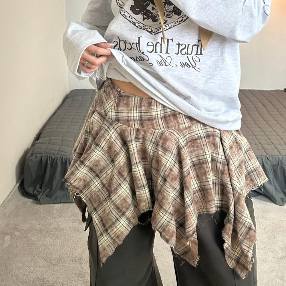 체크 빈티지 레이어드 스커트 2color 힙커버 레이어드룩 체크치마 스트릿 방송댄스
