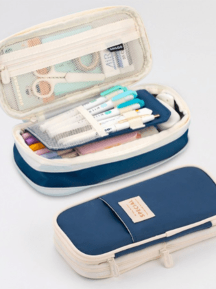 마카롱 배색 캔버스 대용량 필통