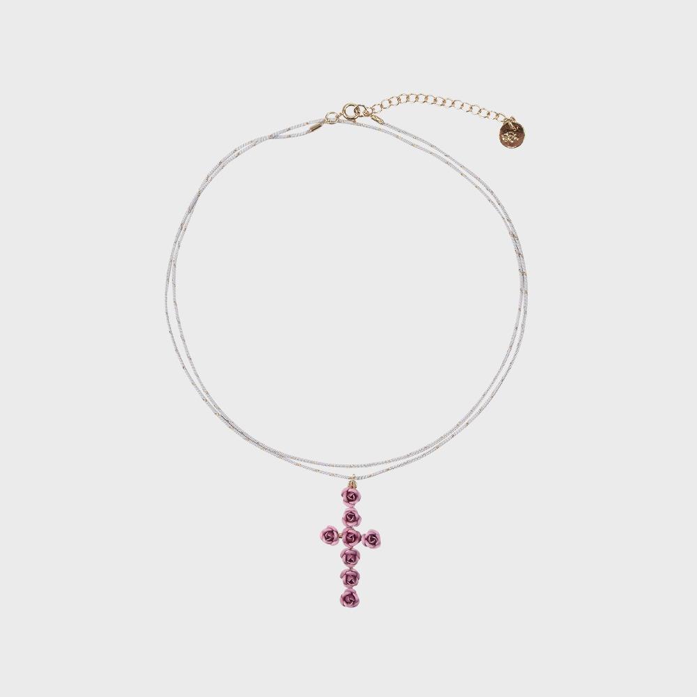 ROSY CROSS MULTI LONG NECKLACE (PINK)
