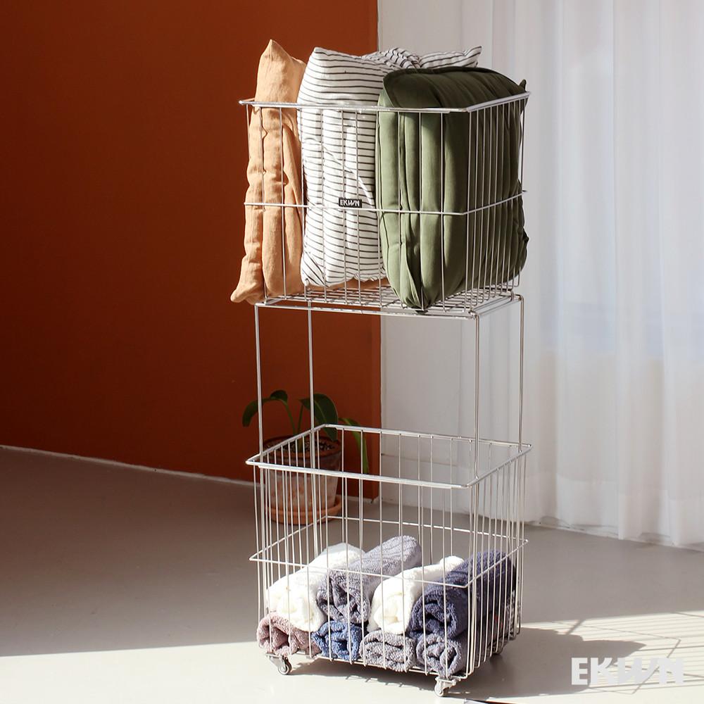 에쿤 보타닉 2단 트롤리 이동식바퀴 올스텐 304 세탁바구니 빨래바구니 다용도 스테인레스 N타입