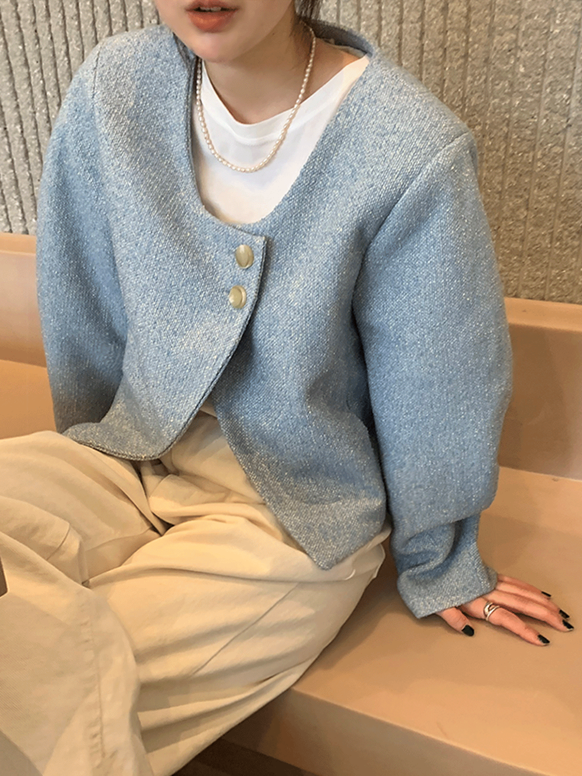 tweed crop button jk (blue) 추천! 순차발송