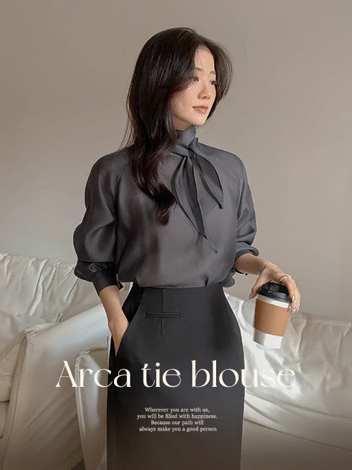 아르카 셔링소매 타이 블라우스(하객룩/출근룩)