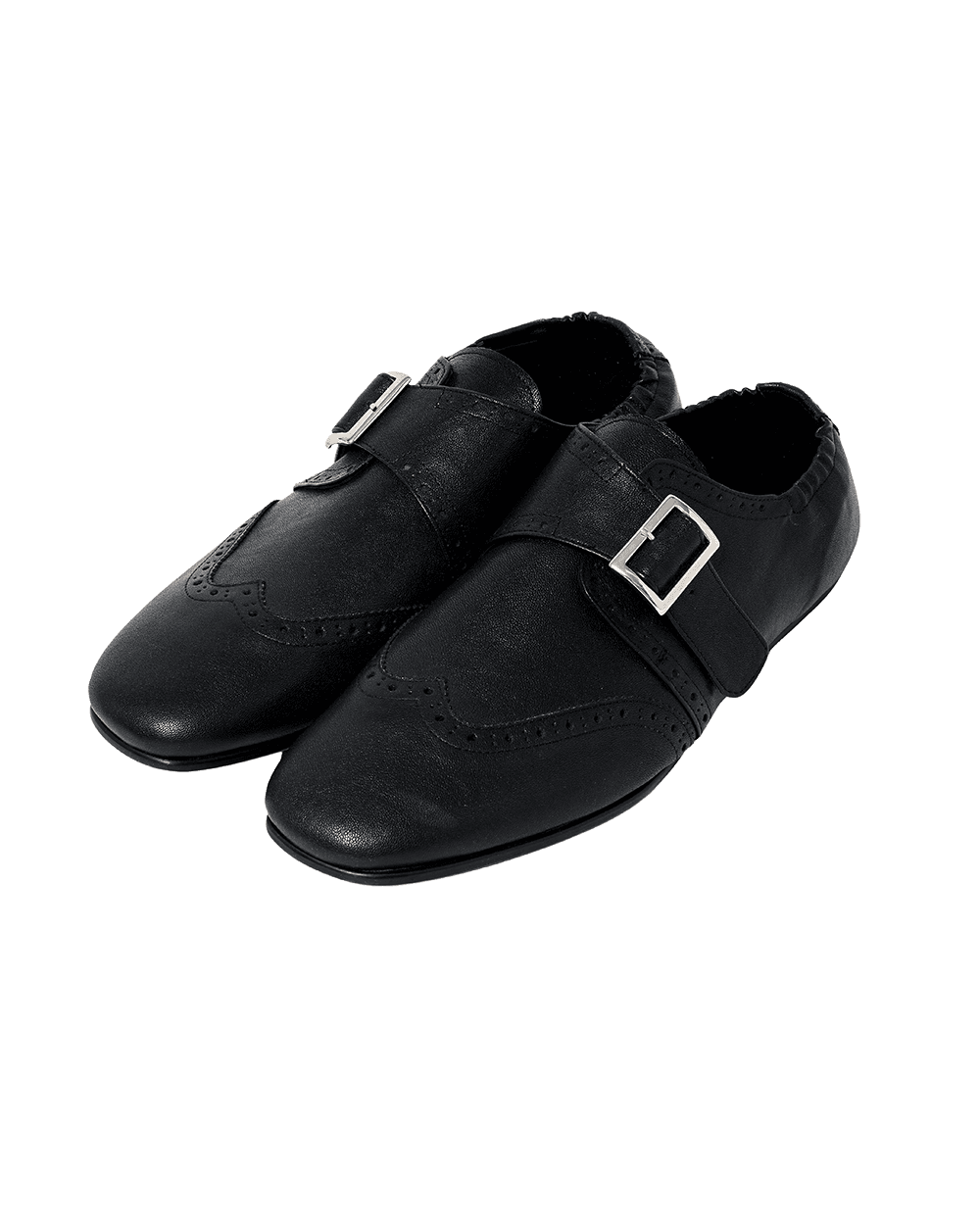LEATHER BROGUE MONK FLATS BLACK (WH204)[주문 제작]