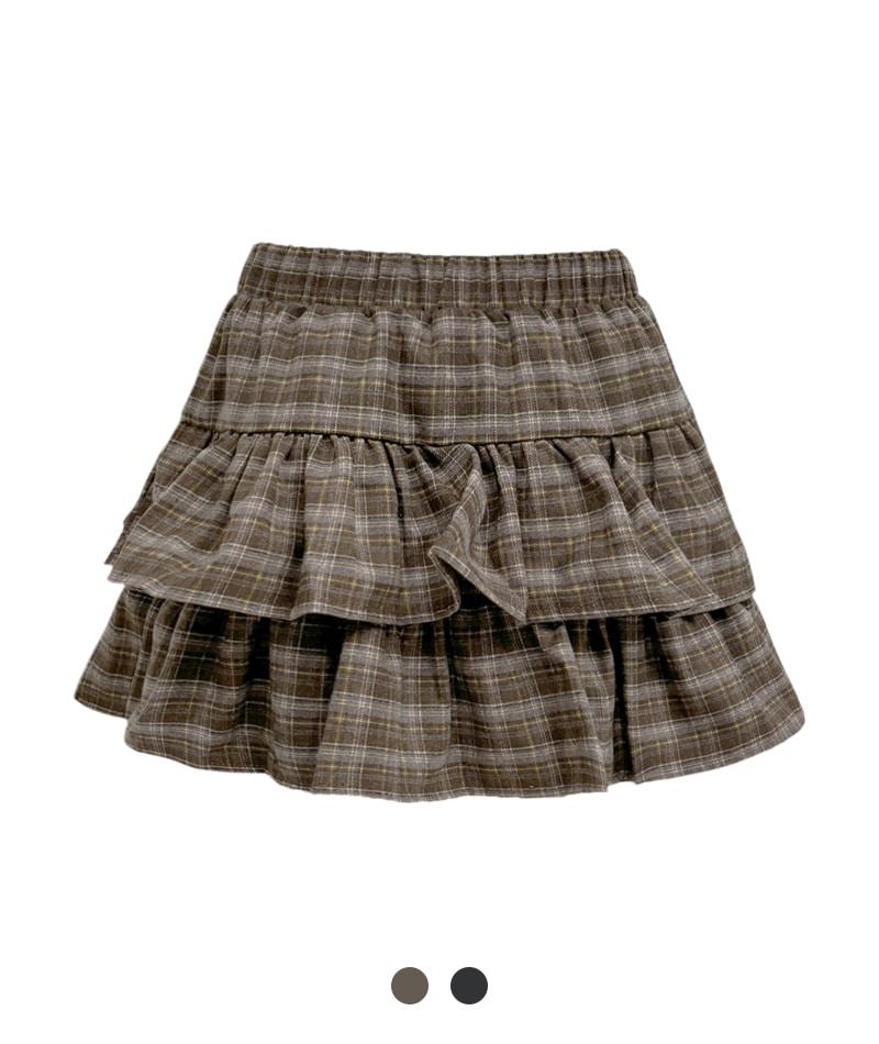 프릴 체크 밴딩 스커트