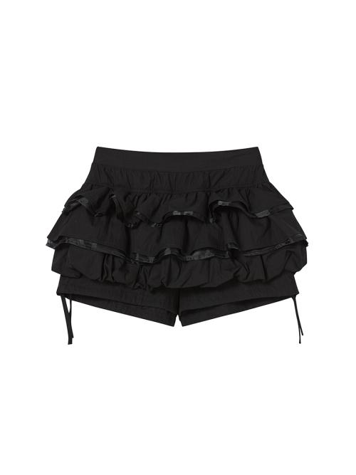 BALLOON FRILL SKIRTPANTS BLACK