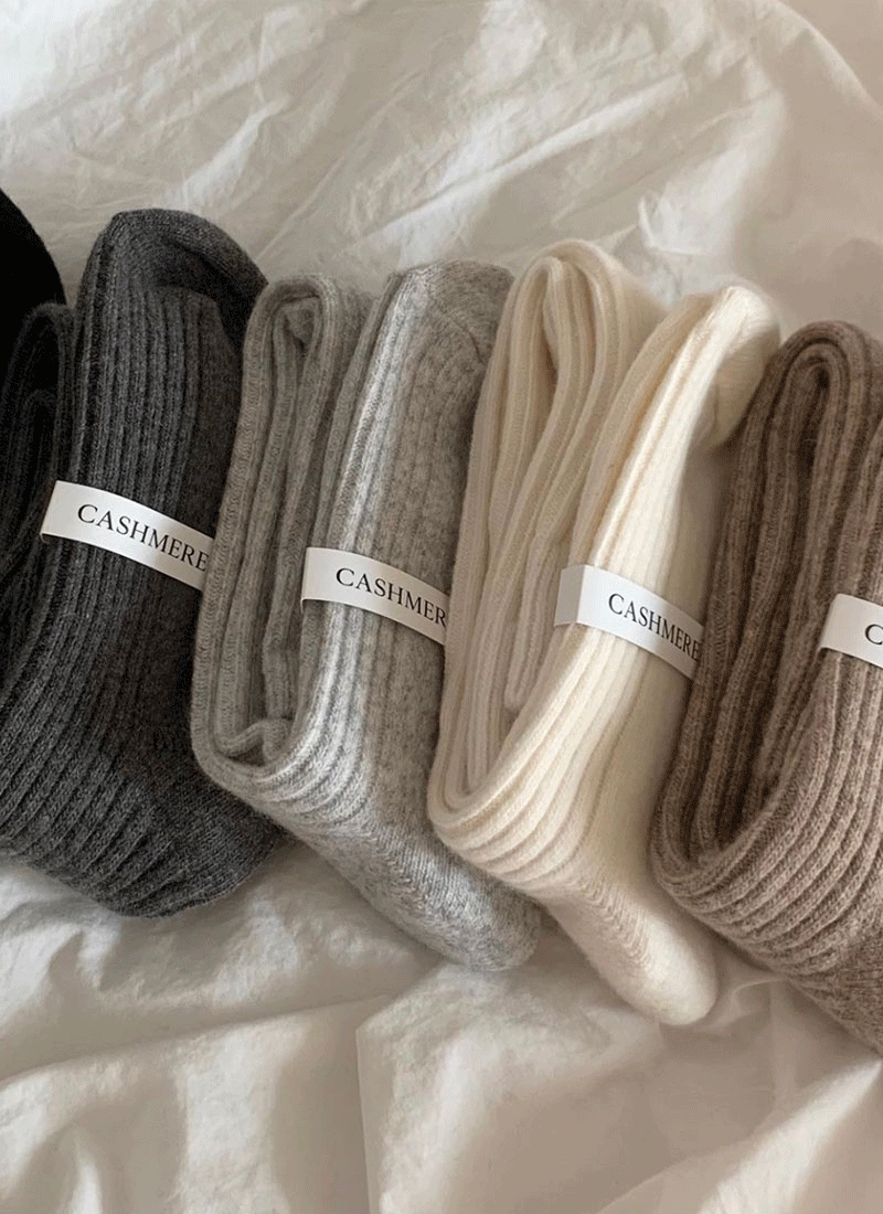 울 캐시미어 골지 니삭스