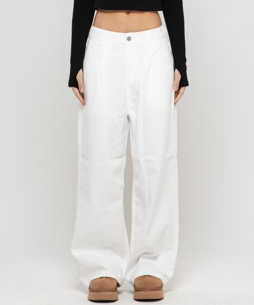 우먼즈 원턱 와이드 코튼 데님팬츠[화이트]