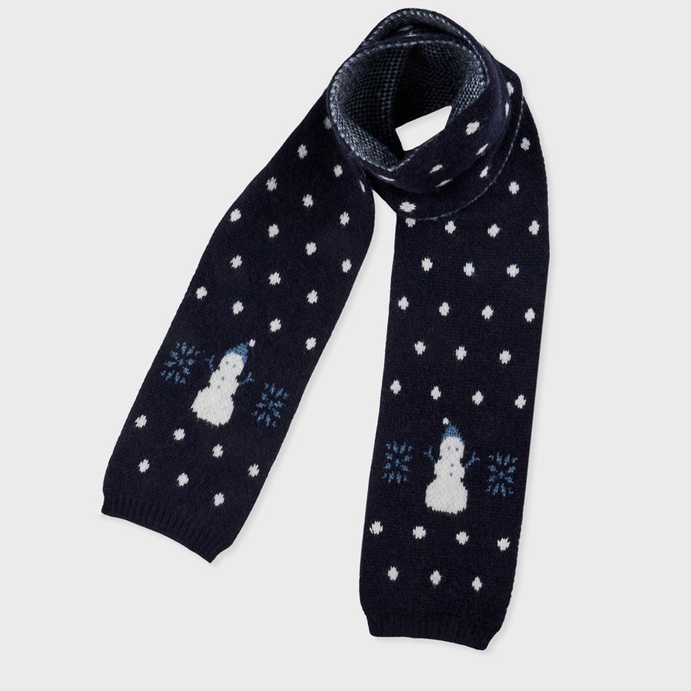 wool muffler snowman navy dot