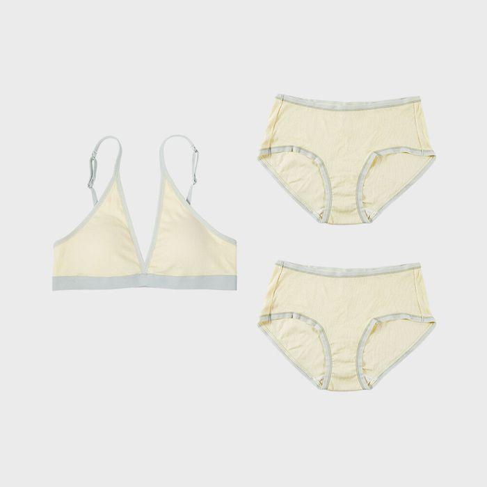 (3 pack) Triangle ribbed modal in lemon (삼각 모달 레몬 브라 1+팬티 2)