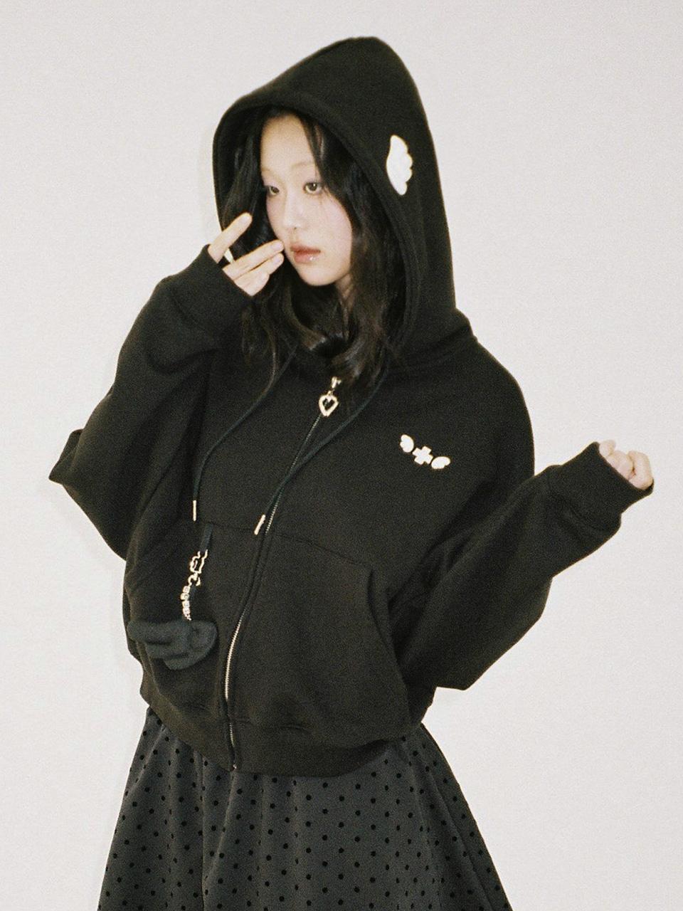 † 오픈기념 10% † Angel Wing Zip-Up Hoodie - BLACK