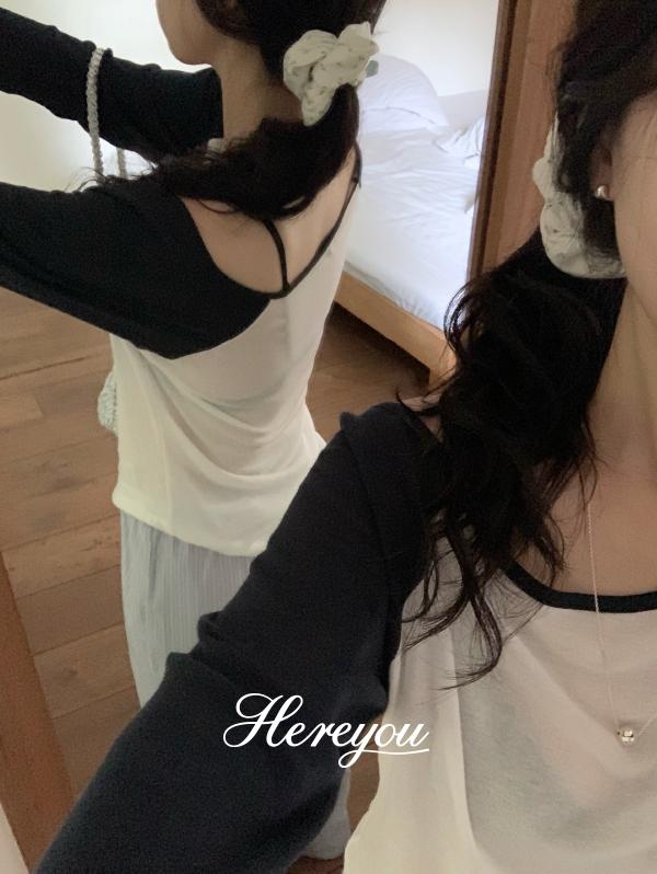 유리에 여유주문/주문폭주🎉 [here you] 멜리 오프 나그랑 T - 4color (커버업/배색/오프숄더/스윔웨어/살안타템/텐셀/여름긴팔/장마룩)