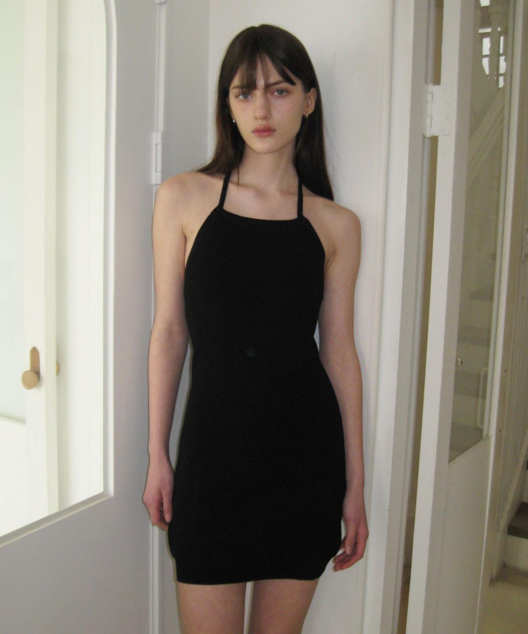 Heather Halter-neck Knit Dress ( Black )