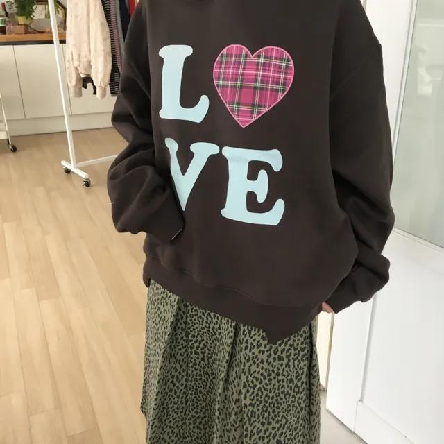 (3 color) 아이러브 체크 하트 후드티