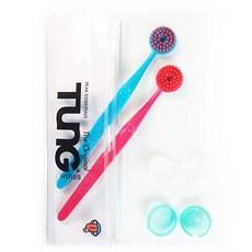 텅브러쉬 혀클리너 터키옥색 핑크 2p + 휴대용 지퍼백 + 보관캡 랜덤 발송