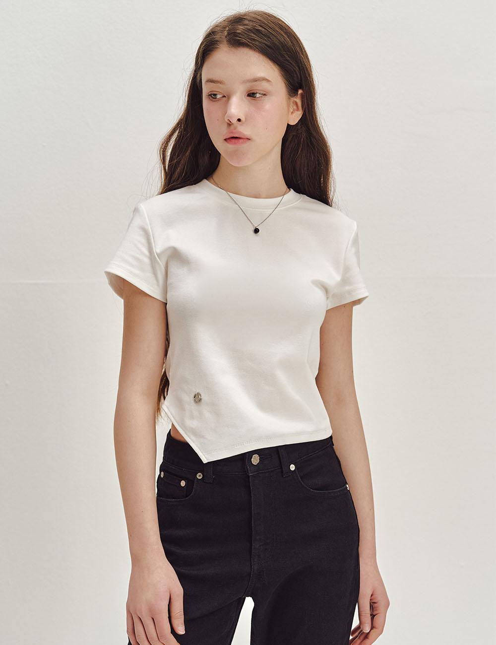 [MEGA]W. 오블리크 슬림핏 반팔 티셔츠 [WHITE]_SEWTS005WHITE