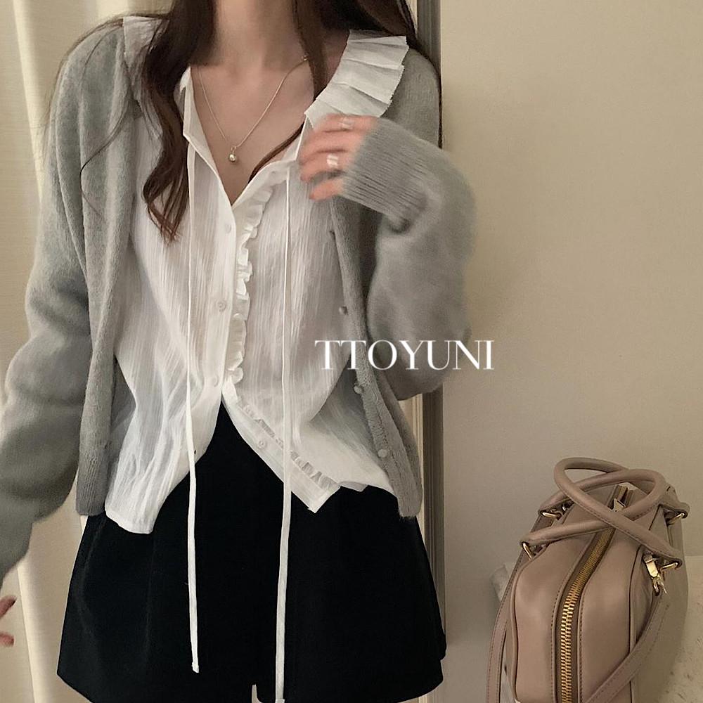 (당일) 프리티영띵 사각 프릴 블라우스 PYT 프영띵 레이스 가을 떠유니