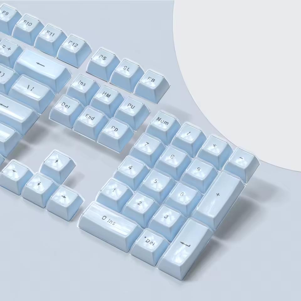 113 키 블루 젤리 탑 프린트 OEM 프로필 키 캡 아이스 크리스탈 반투명 키 캡 체리 MX 61 68 104 기계식 키보드