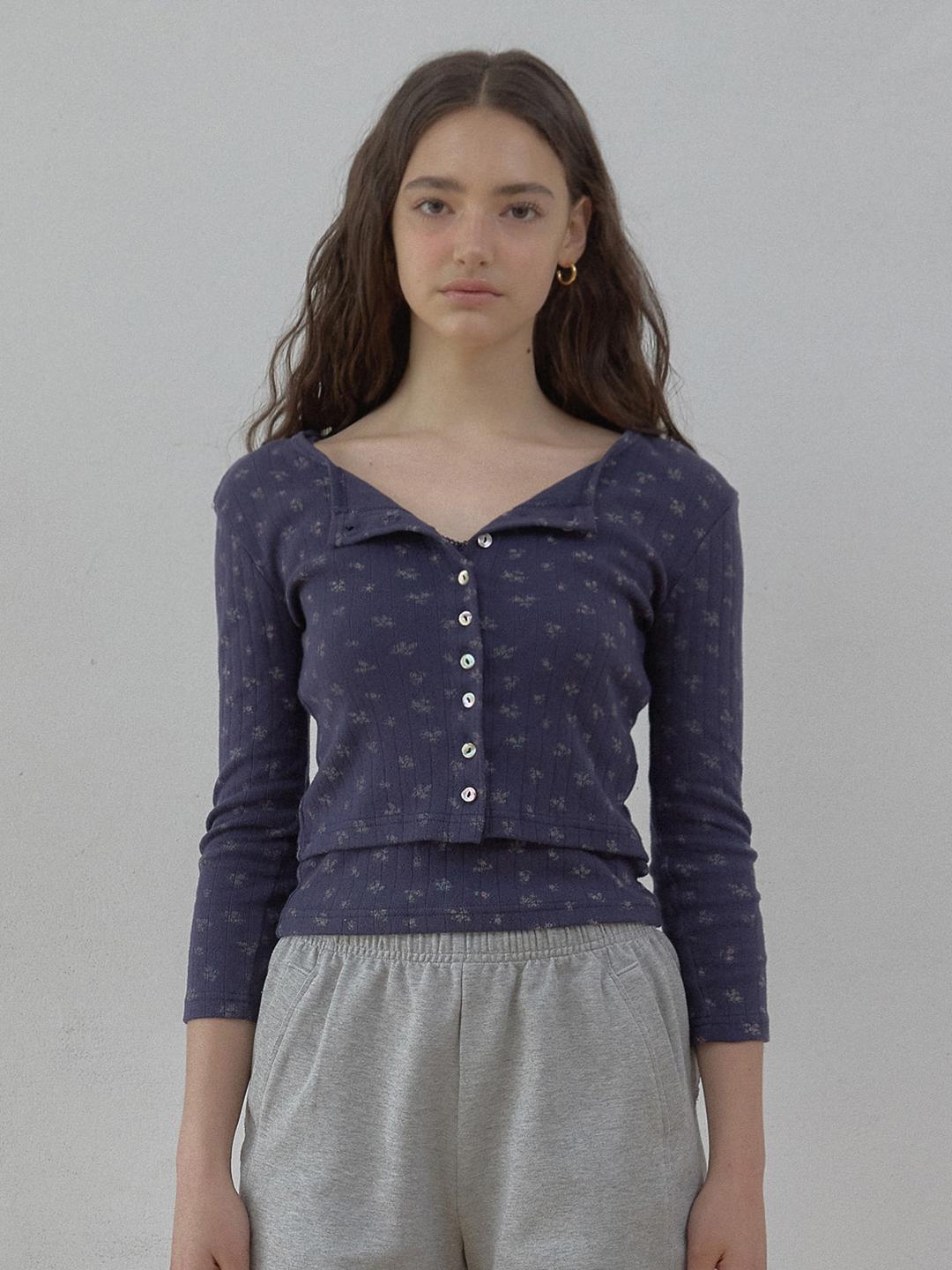 (refurb) tiny flower cardigan (navy)