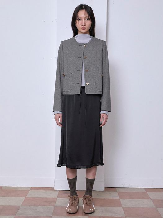 Button Detail Round Neck Jacket  Beige (KE5811M05A)