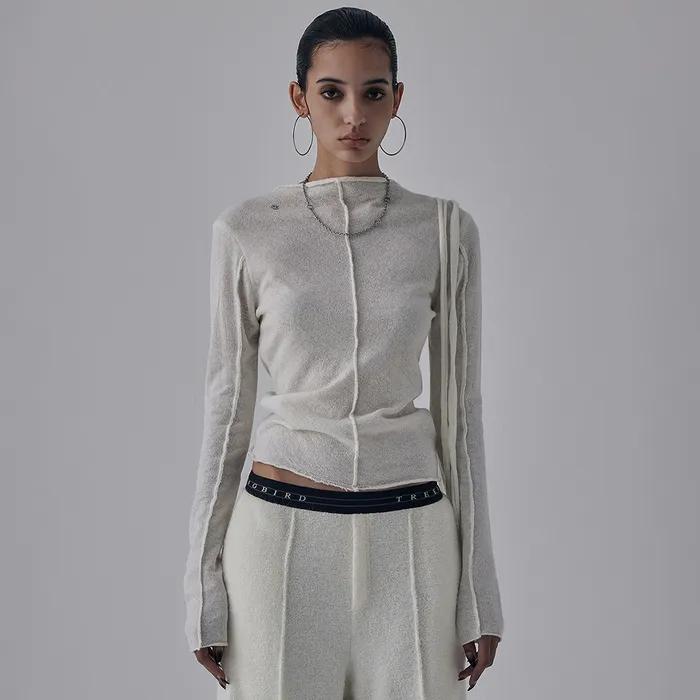Alpaca String Pin Tuck Knit [ Ivory ]