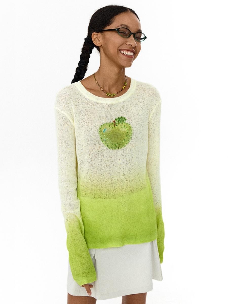 CONP Beaded Green Apple Sweater