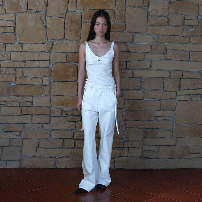 Embroidered Belt Pants