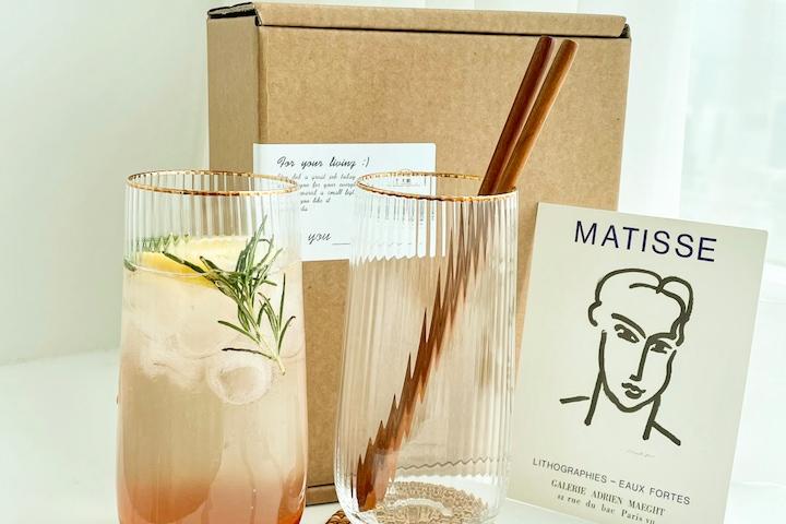 [5%쿠폰]골드라인 줄무늬 하이볼 홈카페유리컵 에이드잔