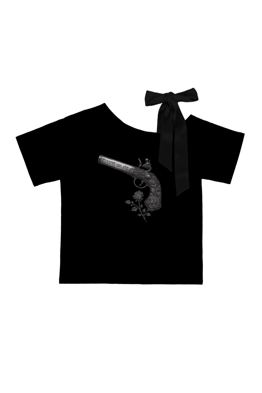 [PRE-ORDER 15% OFF]RIBBON ROSE PISTOL TEE #BLACK (7.1출고) - 달링유어배드