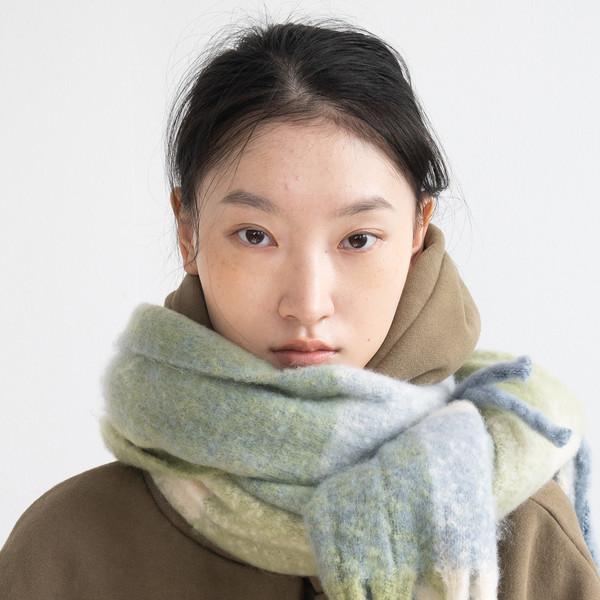 Check Wool Muffler (Green)
