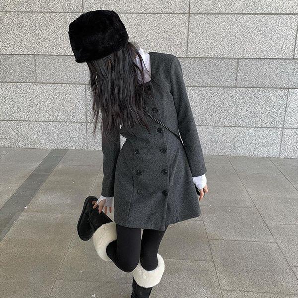 모니 울 더블 버튼 미니 원피스 (2color)