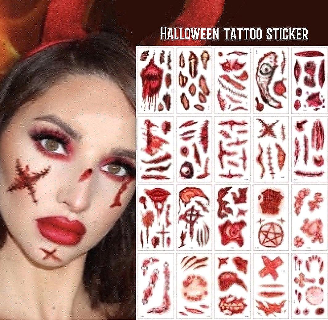 이포블리 [10장1세트/당일배송] 할로윈 타투 스티커 흉터 상처 페이스 문신 헤나 판박이 파티 분장 2종