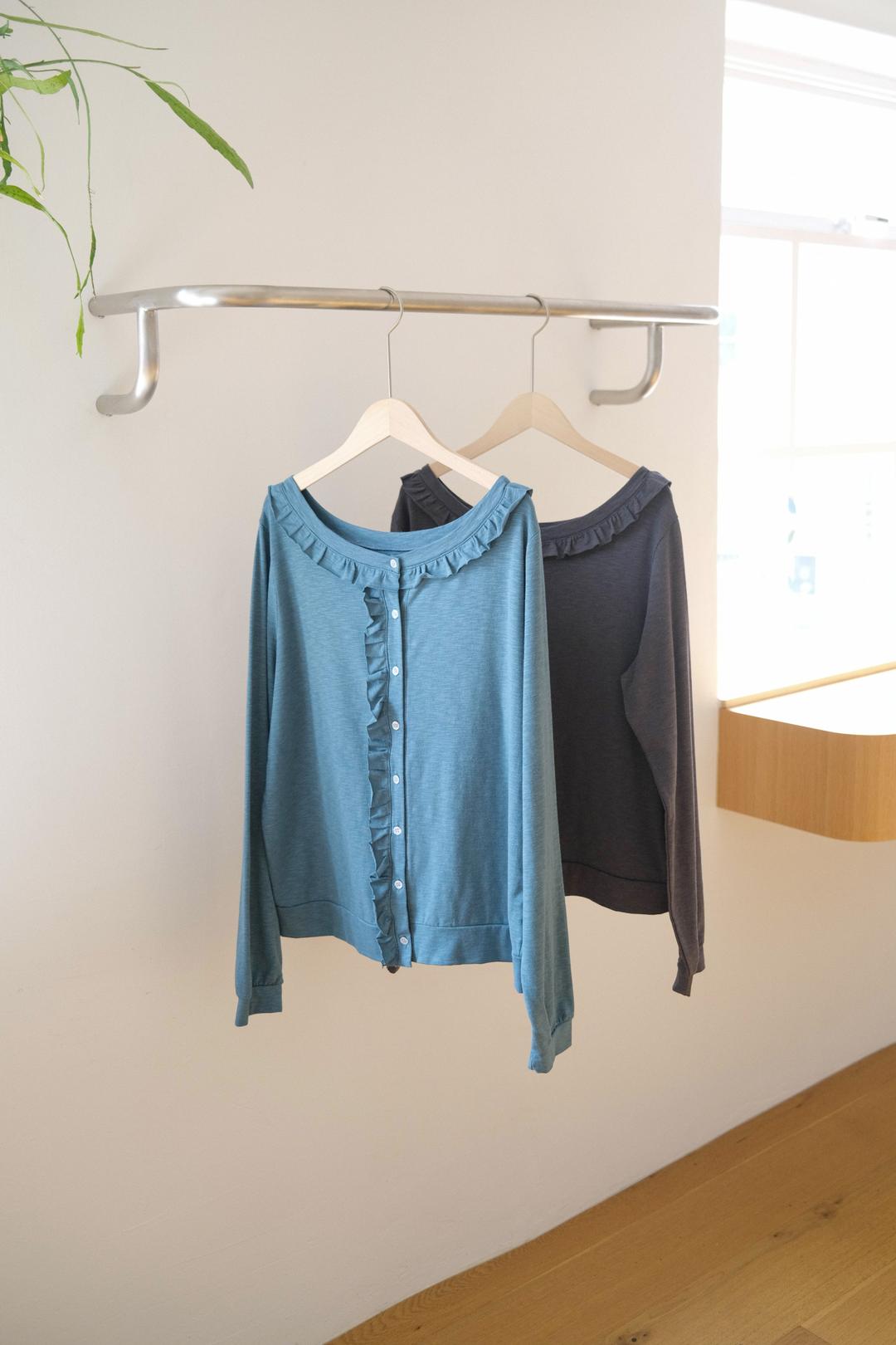 Jersey frill loose cardigan (2col)