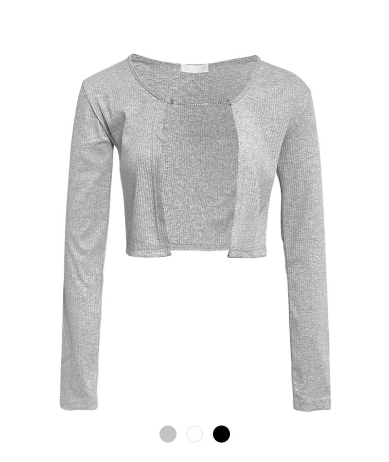 체인 골지 숏 가디건