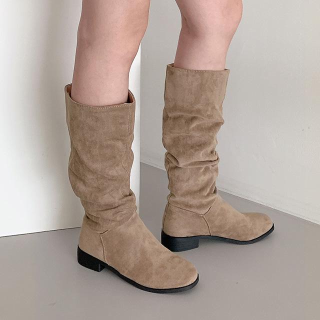 샐리 셔링 주름 스웨이드 롱부츠(3cm)