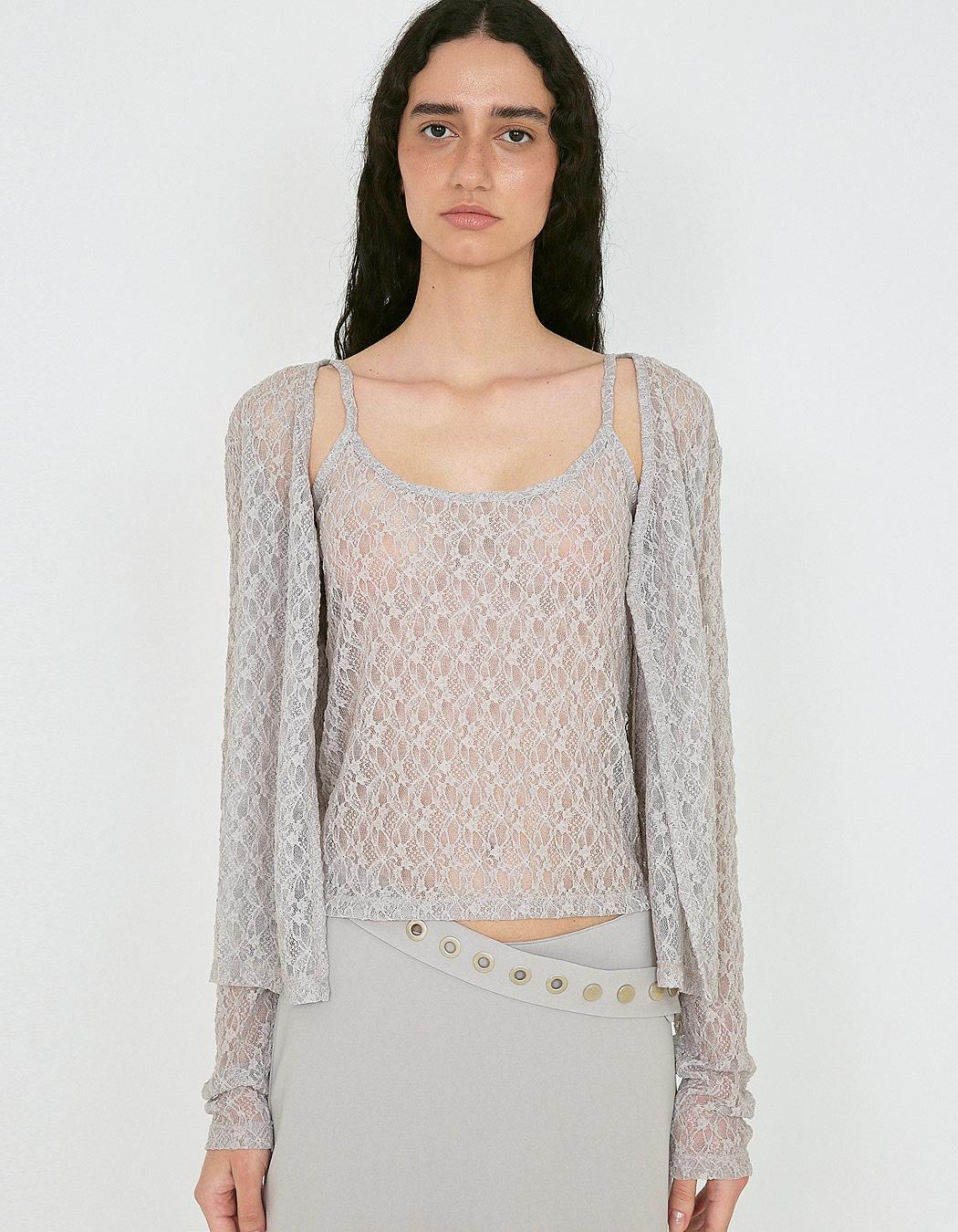 FLOWER LACE CARDIGAN SET, GRAYISH BEIGE