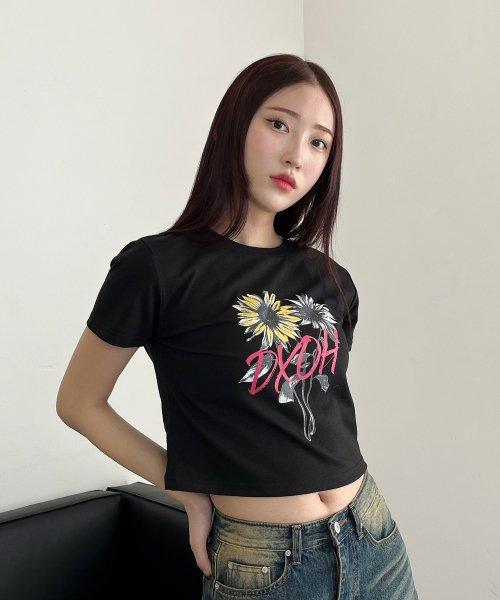 썬플라워 세미 크롭티 블랙
