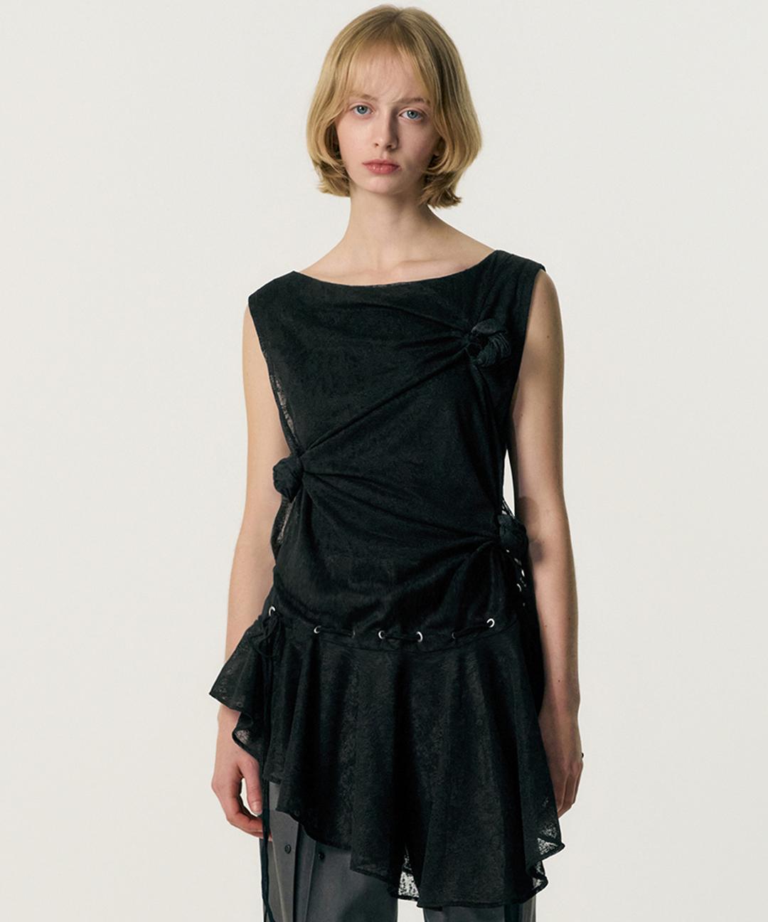 Multi-Knot Lace Jersey Top_BLACK
