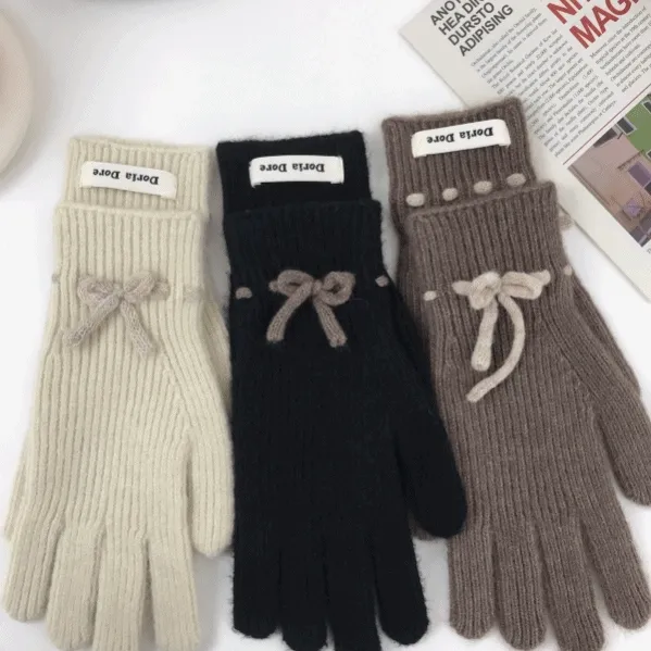 리본 니트 장갑