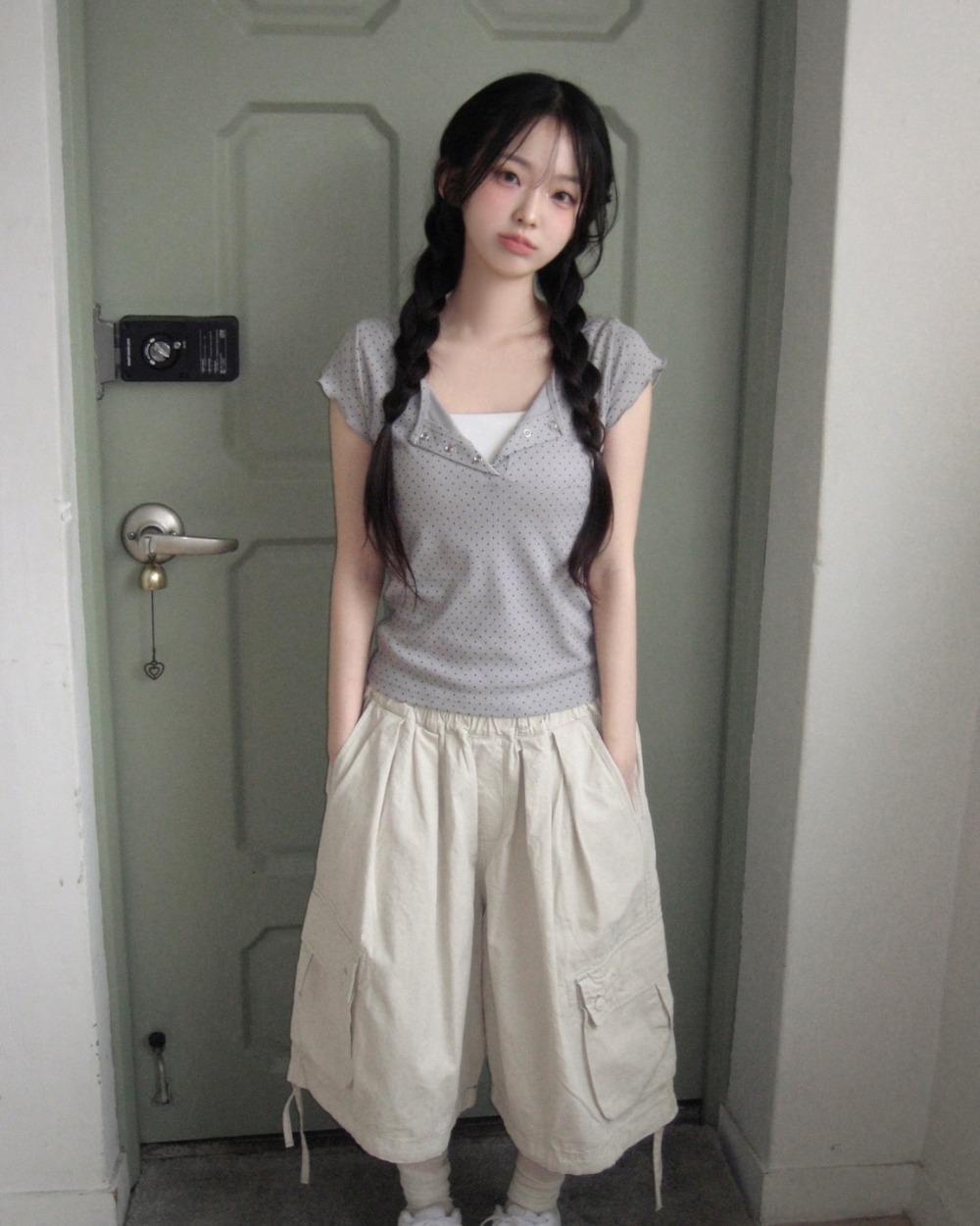 dot wave button short sleeve t