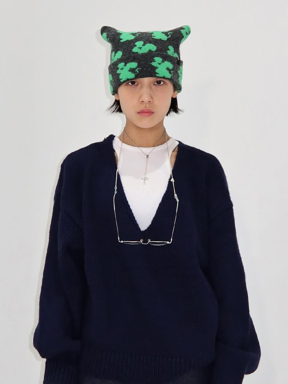 [PLZPROJECT]DEEP V-NECK WOOL KNIT, NAVY