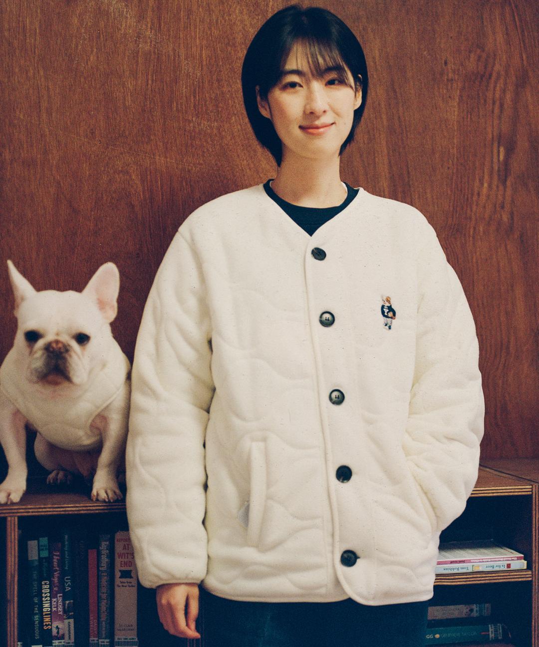 엠브로이더리 댄 카라리스 퀼팅 플리스 자켓_아이보리