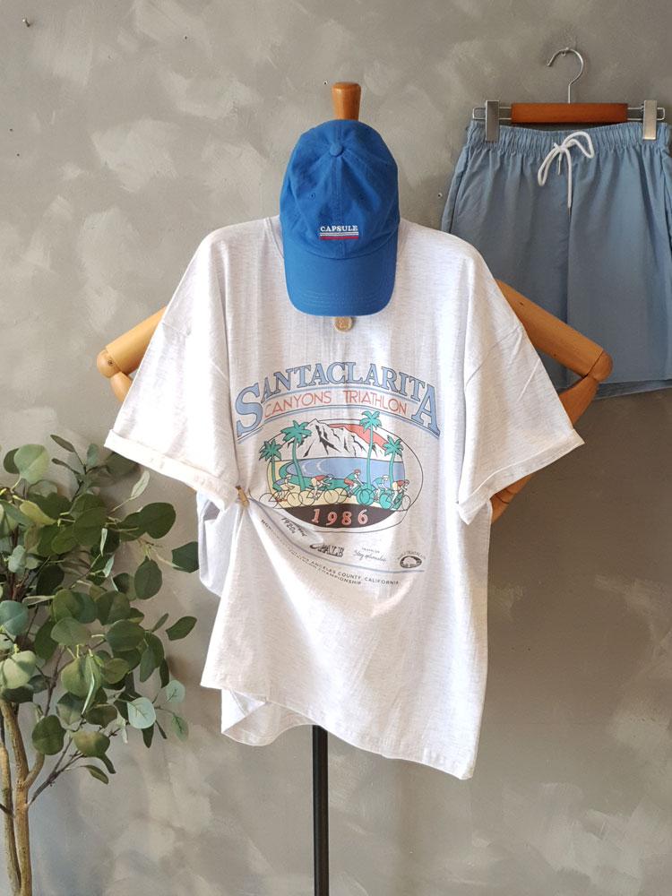 무료배송 산타싸이클 프린트 오버핏 면 롱반팔티